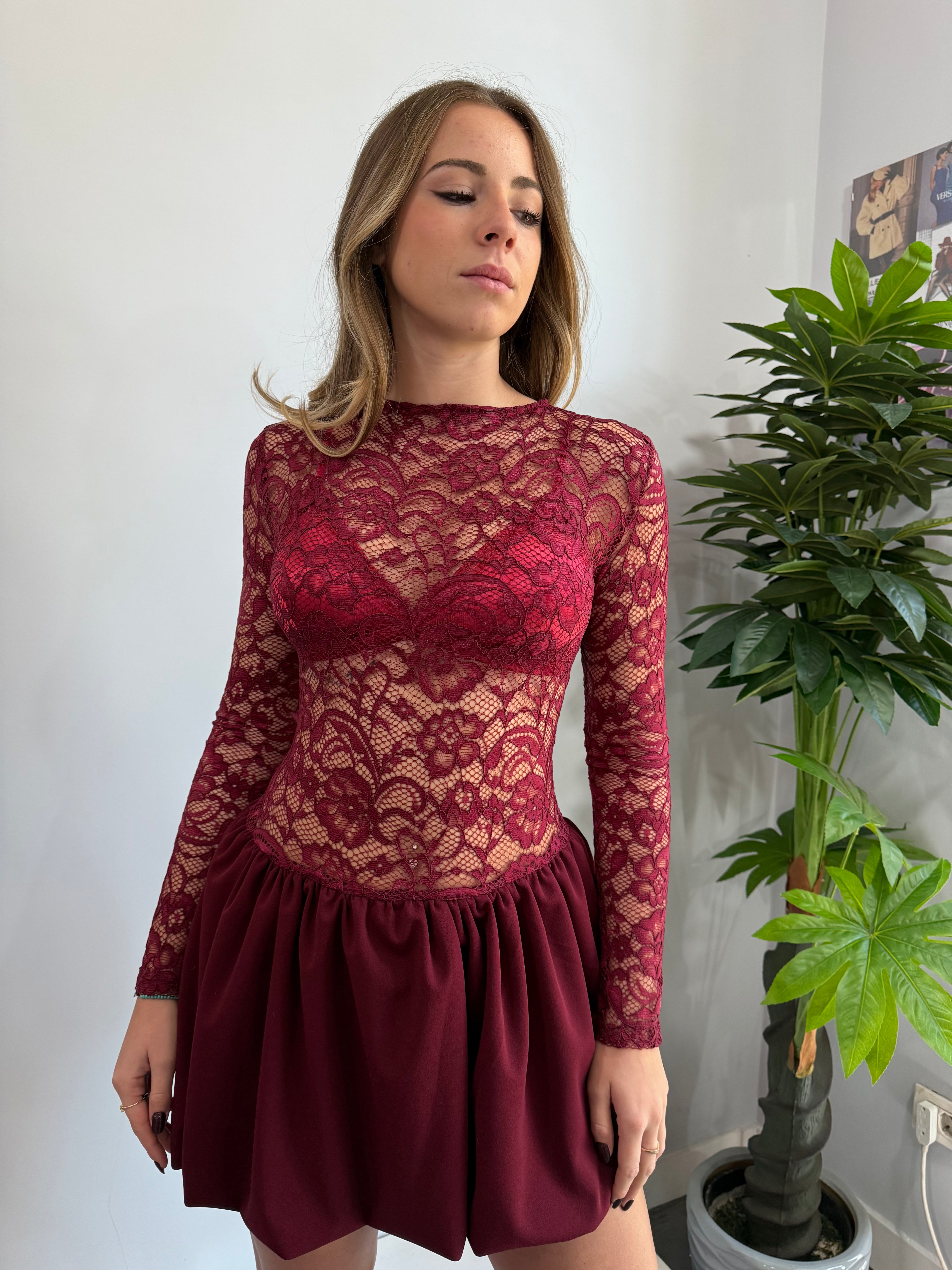 DRESS MACRAMÉ WINE